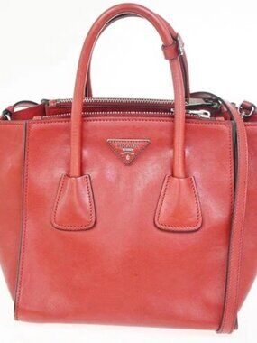 PRADA MILANO Triangle Logo 2Way Shoulder Hand Bag Leather Red SHW Italy 12ZA346